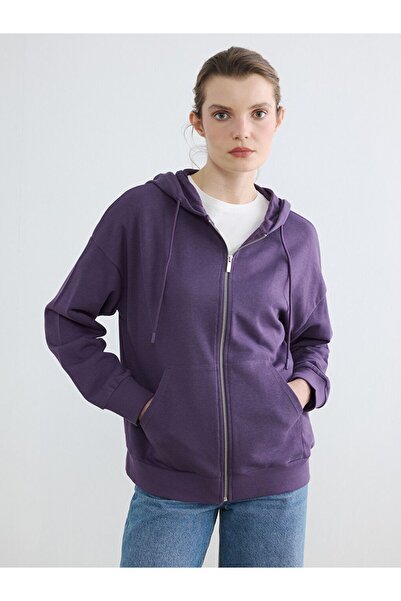LC Waikiki LCWAIKIKI Basic Kapüşonlu Oversize Kadın Fermuarlı Sweatshirt