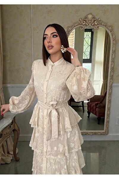 Fleurs Chic Nakışlı Volanlı Elbise