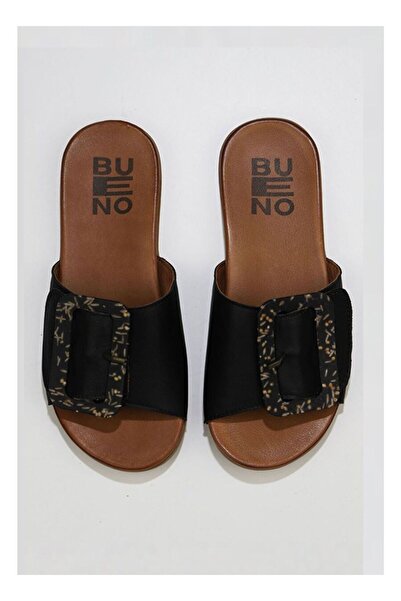 BUENO Shoes Siyah Deri Kadın Düz Terlik 01wu4206