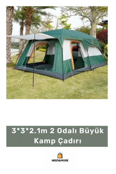 NEED&MORE #Çift Katmanlı Geniş Kamp Çadırı – 3x3x2.1M Dayanıklı Aile Tipi Tas...