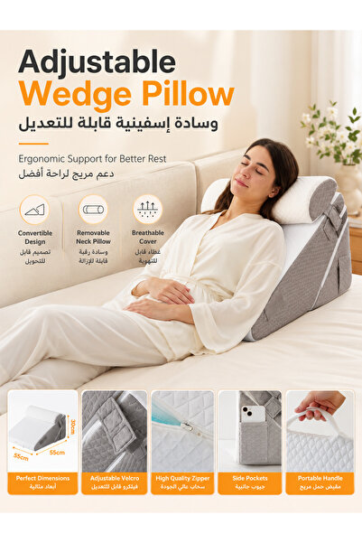Arab Dalla Wedge Pillows, Adjustable Bed Wedge Cushion Set for Relieving Back...