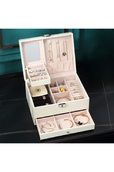GIDA-CRIS Cream-white jewelry box made of high-quality eco- Leather , with th...