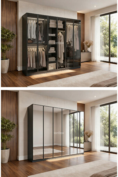 CANBAZ FURNİTURE Esla modüllü 6 cam kapaklı %100 MDF (KURULUM DAHİL)