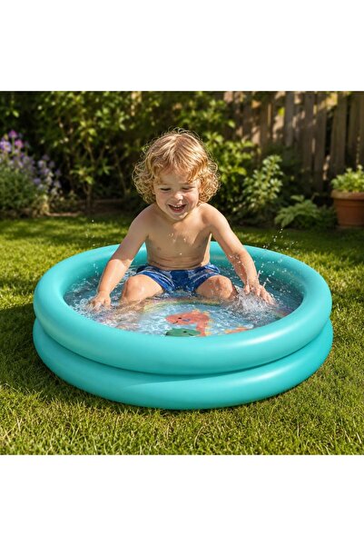 KMT Inflatable Pool for Children, 2 Rings, 61x15cm, Turquoise with Patterned