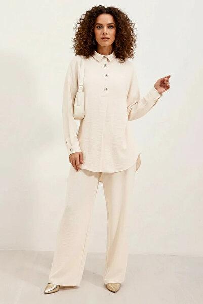 buğrahayalin Women's Regular Waist Loose Fit Oversize Ecru Suit