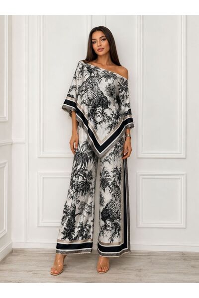 NO BRAND Compleu Dama din satin cu pantaloni lungi si top elegant