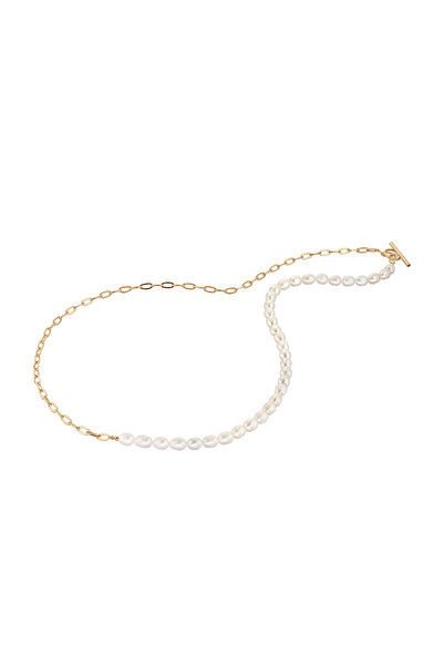 Lisa&Co. Silver Necklace Half Pearl Half Chain Yellow gold plated silver / Fr...