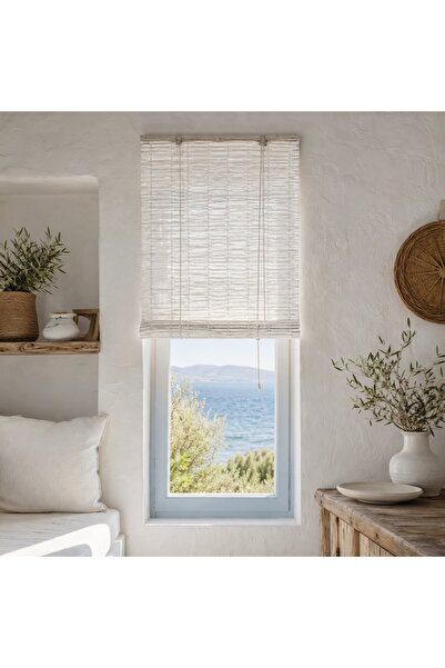 Z Store White Bamboo Roller Blind – 60x180 cm, Sun Protection