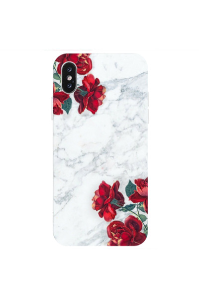 Other Apple iPhone X red roses marble Transparent Silicone TPU Θήκη