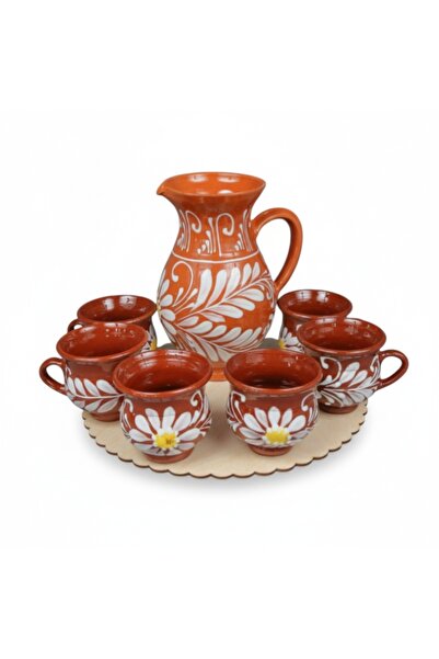 OEM Ceramic jug Top Bottom Set with 6 handmade wine glasses - traditional dec...