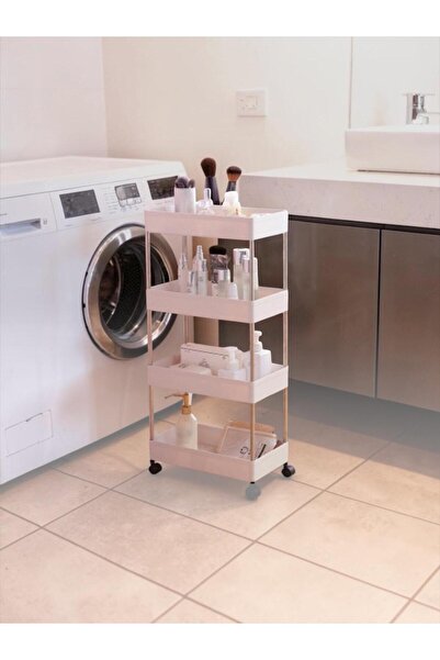 OEM Etajeră mobilă pentru baie și bucătărie pe roți, albă, 4 niveluri, 90 cm, sistem de rafturi modular