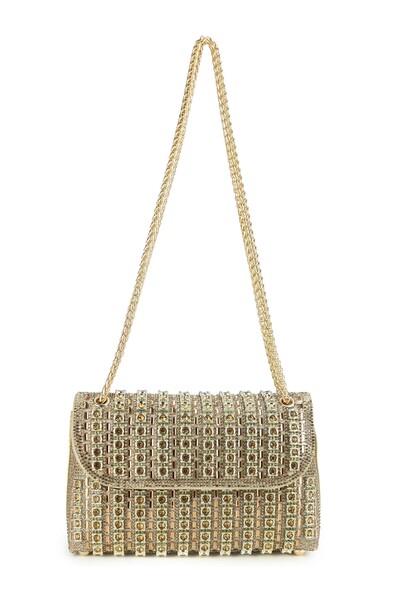 OEM Elegant gold evening clutch bag with rhinestones