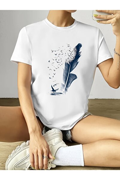 PAVRO Unisex Άνετο T-shirt με μικτό σχέδιο και στάμπα