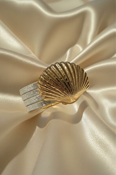 BHR AKSESUAR Large Mussel Detailed Faux Leather Bracelet (2.8 Cm, Mussel 4.5 cm)