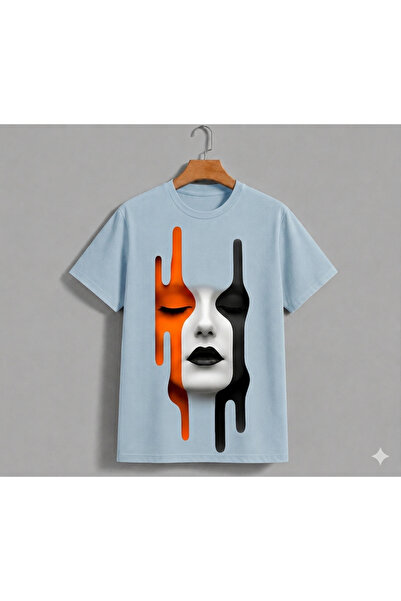 VODEXA Unisex Oversize T-Shirt Painted Face Printed 100% Cotton T-Shirt Comfo...