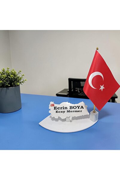 ecay mermer ürünleri Doğal Beyaz Mermer İsimlik Şanlı Türk Bayraklı
