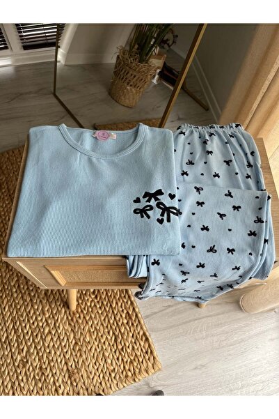 Waffle Blue Kadın Pijama Takımı - Uzun Kollu