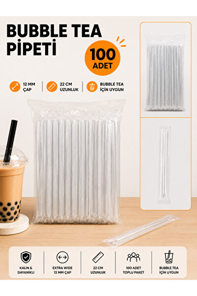 ardin Jelatinli Bubble Tea Pipeti 12 mm 22 cm Kalın Smoothie Frozen Boba Pipe...