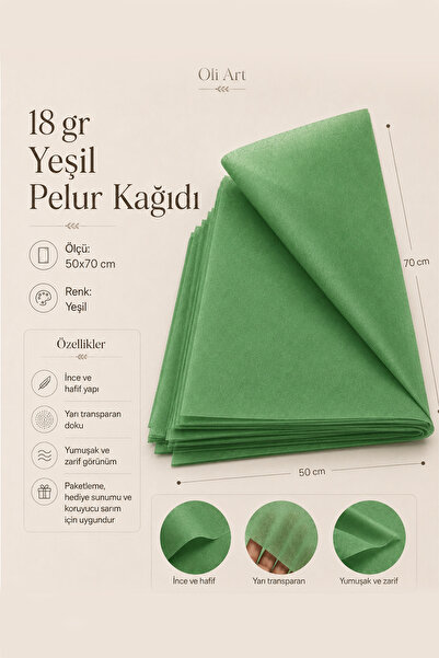 OLİ Art Green Pelur Paper 50X70 cm 25 Pcs Thin Semi-Transparent Gift Wrapping...