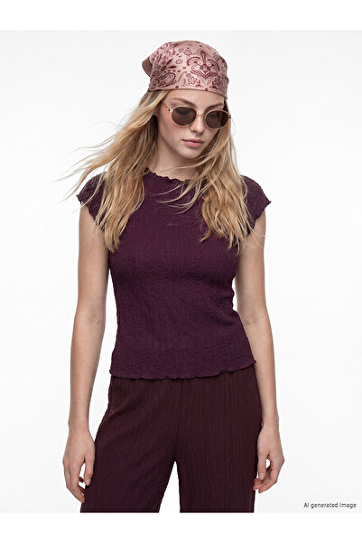 LC Waikiki Peak New Season Crew Neck Ruffle Textured Blouse