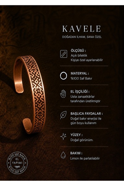 KAVELE Pure Copper Motif Bracelet-For Health-In Gift Box