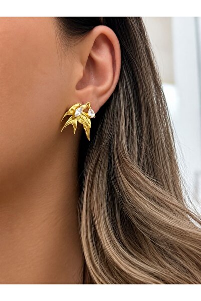 LEROSY CO. Angel Wing Zircon Stone Gold Women's Earrings