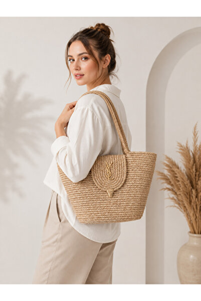 Doze Cream Straw Cover Shoulder Bag