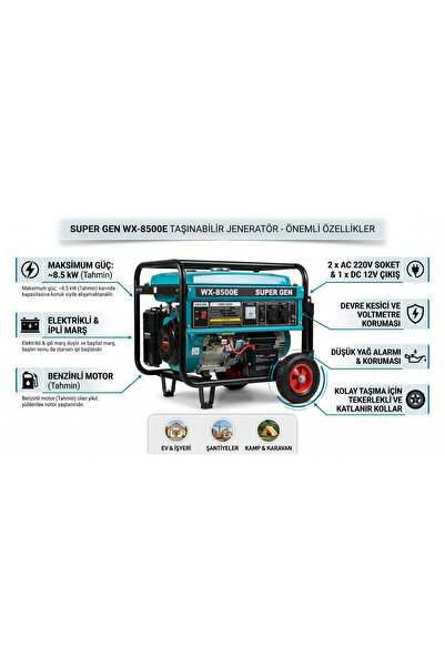 Uğur Bobinaj 7.5KVA Marşlı Benzinli Jeneratör Monofaze 15HP (220V)