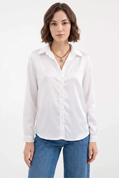 Efnaz style Women's Draped Satin White Shirt