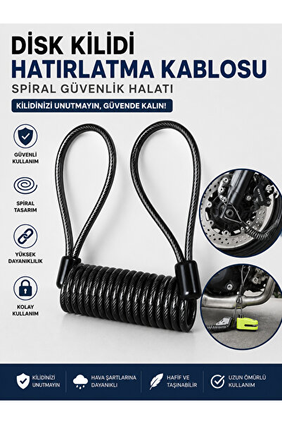 lawrenceshop Disk Kilidi Hatırlatma Kablosu Spiral Güvenlik Halatı siyah