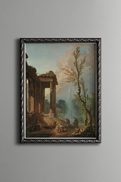 epiqart Historical Fountain and Pillars - Vintage Patterned Frame - Slim Model