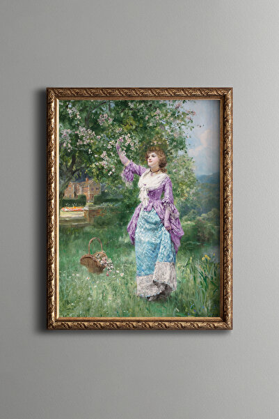 epiqart Elegant Woman in the Spring Garden - Vintage Patterned Frame - Slim M...