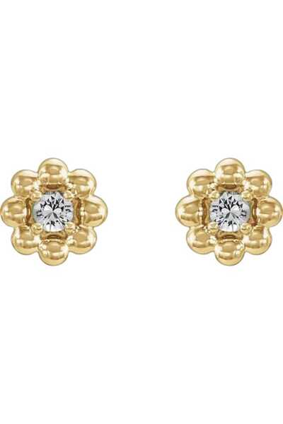 NN CHILDREN'S FLOWER EARRINGS, WHITE ZIRCONIUM, 1 cm diameter