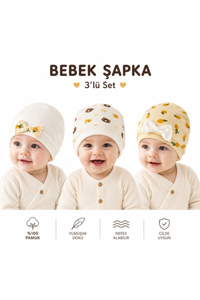 miniboncuk مجموعة قبعات أطفال صغيرة مكونة من 3 قطع مع خرز على شكل ليمون
