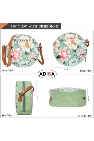 Generic Circular Crossbody Bag with Floral Print for Women and Girls, Green, ...