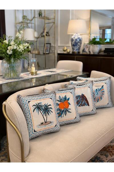 R-EYLA R'Eyla Litus Mediterranean Patterned Decorative 4-Piece Throw Pillow C...