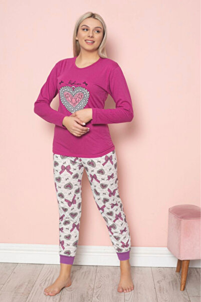 embody Women's cotton pyjamas, cosy, with heart print, pink