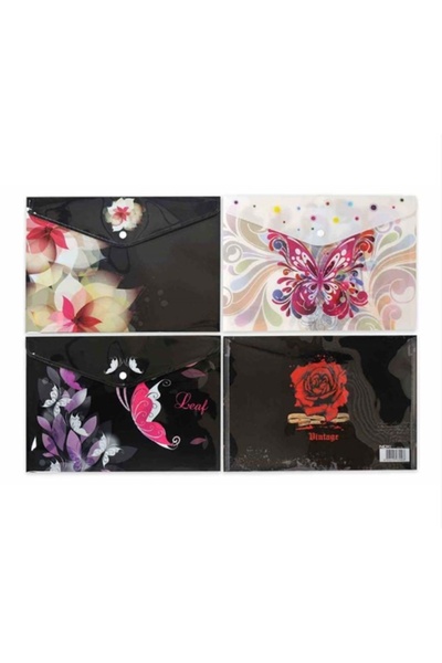 Noki Printed Snap Fastener File Envelope for Young People - 4 Pieces