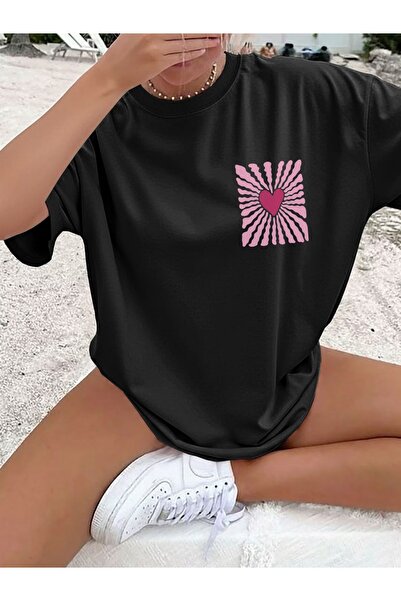 PAVRO Unisex Άνετο T-shirt με μικτό σχέδιο και στάμπα