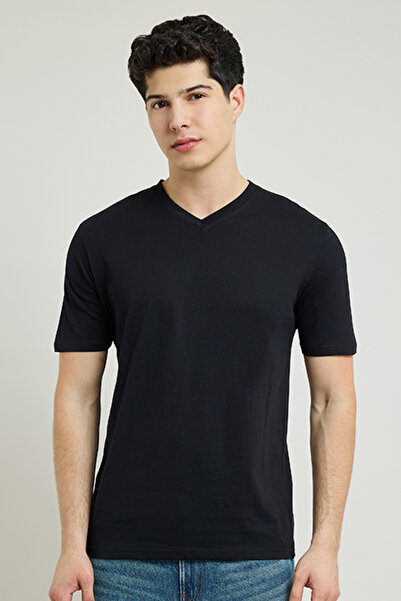 R&B Solid T-Shirt with V-Neck and Short Sleeves