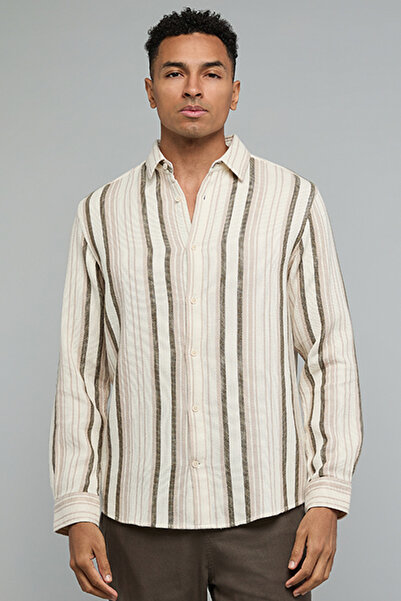 R&B Striped Shirt with Classic Collar and Long Sleeves