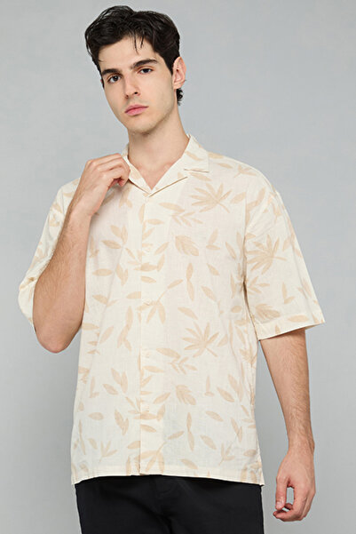 R&B Patterned Shirt with Revere Collar and Short Sleeves
