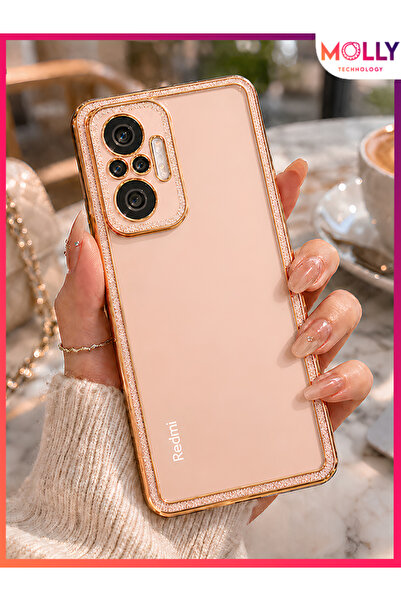 Molly REDMİ NOTE 10 PRO İçin Rose Aurora Taş Dokulu Altın Detaylı Şeffaf Kame...