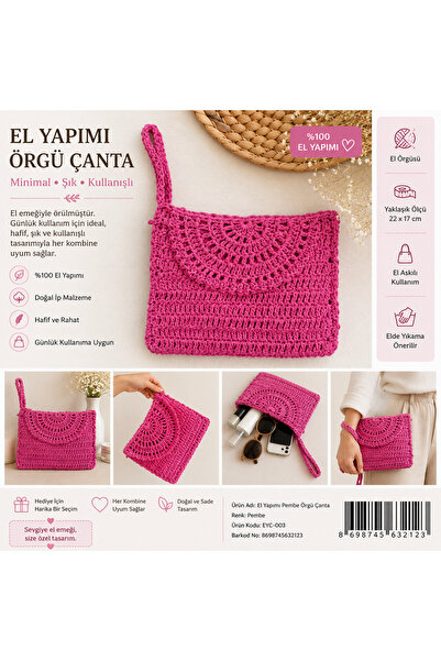 Handmade Bohem Stil El Yapımı Örgü Clutch Çanta