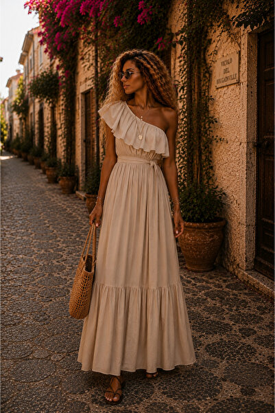 NA ADDESIGN Bohemian Grace Maxi haljina na jedno rame u crnoj, beloj i bež boji