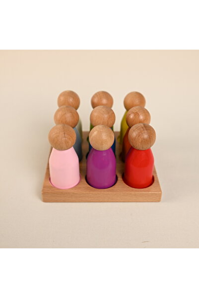 Zyt Tasarım Peg Doll Set and Table 9 Colors Educational Toy Wooden Toy