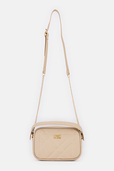 Cavalli Class Women Quilted Brand Logo Cross Body Bag, Beige