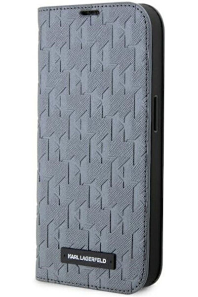 Karl Lagerfeld Saffiano Monogram Book Συνθετικό Δέρμα Ασημί (iPhone 14 Pro Ma...