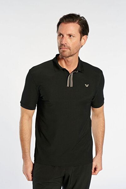 bilcee Men's Black Quick Dry Training Polo Collared T-Shirt 4909