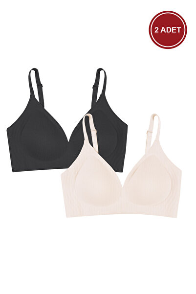 koza iç giyim 2-Piece Wire-Free Invisible Ribbed Camisole Seamless Bra with R...